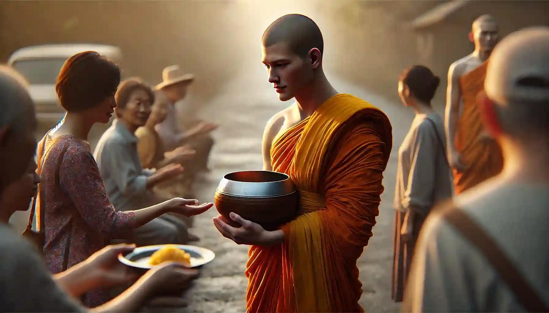 Monk receiving blessings from people image generated by DALL-E AI